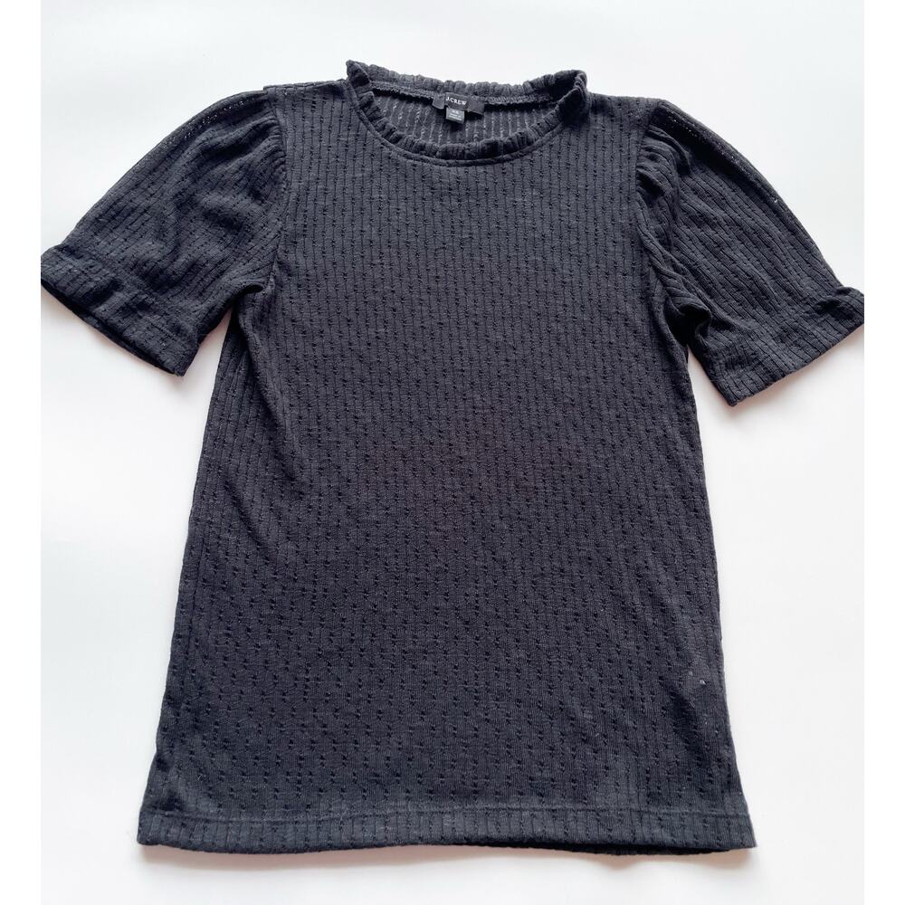 Women's J. Crew Black Knit Puff Sleeve Short Sleeve Top Size XS